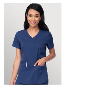 Ava Therese Madi Side Knit Mock Wrap Navy Medium Scrub Top
